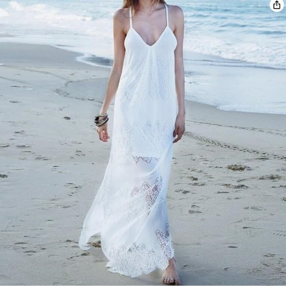 Unbranded Dresses & Skirts - Lace Maxi Shift Dress Womens M White Boho Bridal Wedding Beach Party Ethereal
